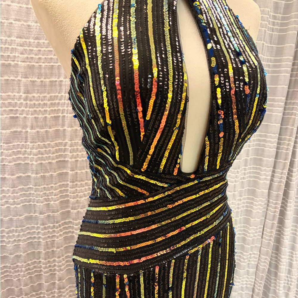 Johnathan Kayne Black and Multicolor Sequin Gown - Picture 4 of 8
